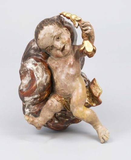 Barocker Putto auf Wolke schwebend, w. 18. Jh., Ho