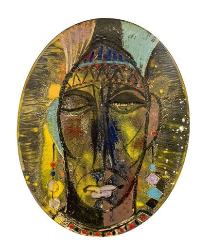 Mask-like image or abstract portrait; polychrome e