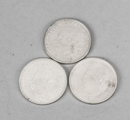 3 pièces commémoratives en argent, Espagne, fin du