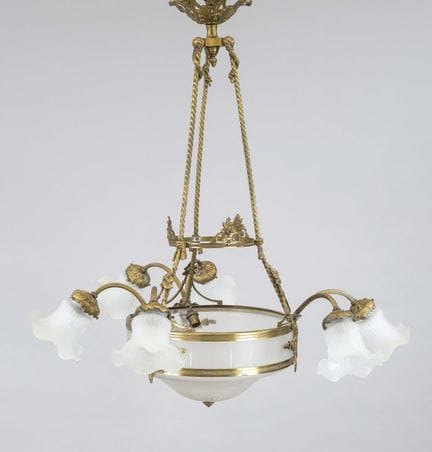 Lustre, XIXe/XXe siècles, laiton. Diffuseur centra