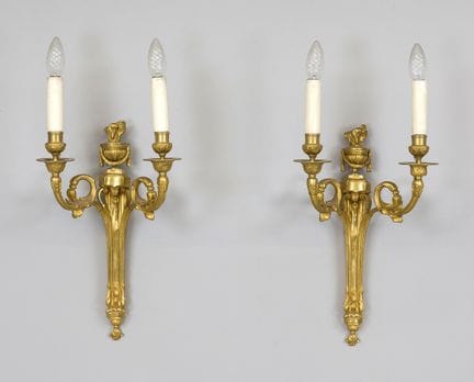 Par de grandes apliques de pared, siglo XIX, bronc