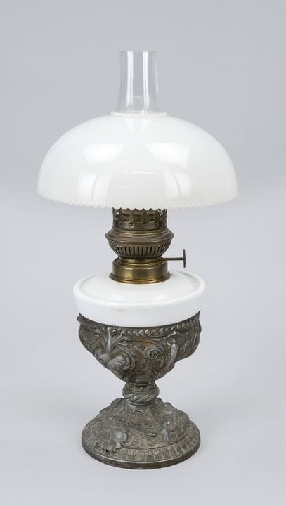 Kerosene lamp, 19th century, cast metal with frost