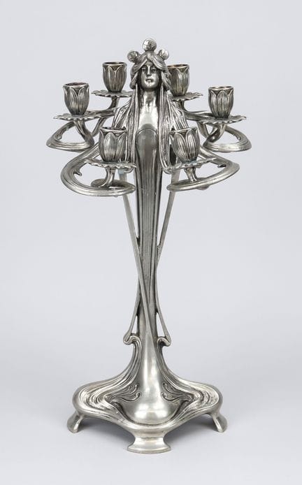 Large figurative candelabra in the Art Nouveau sty