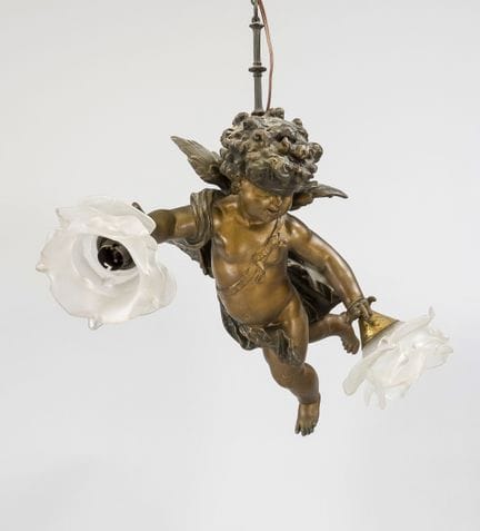Figurative ceiling lamp, late 19th century, bronze