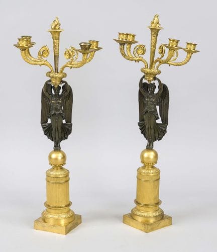 Paire de grands lustres figuratifs d'apparat, XIXe