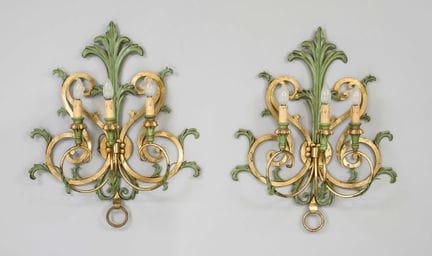 Par de apliques, siglo XX, metal y madera, decorad