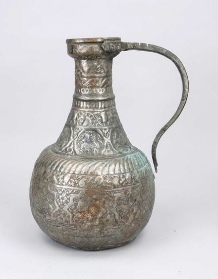 Large Persian jug, ca. 19th century, tin-plated co