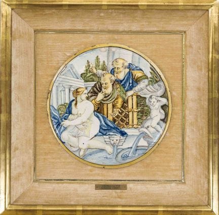 Tondo en majolique représentant le motif biblique 