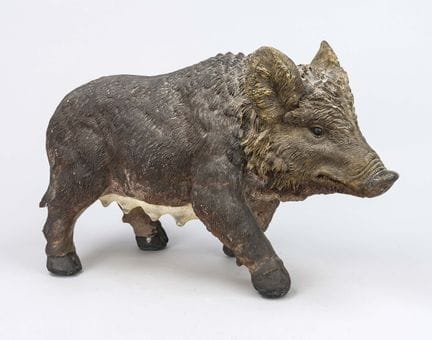 Wildschwein, w. 19. Jh., Terracotta fabig gefasst.