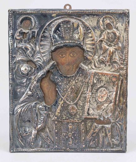Icône avec cadre en cuivre, Russie, XIXe/XXe siècl