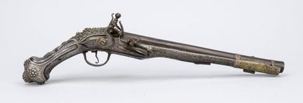 Pistola a pietra focaia a caricamento frontale, di
