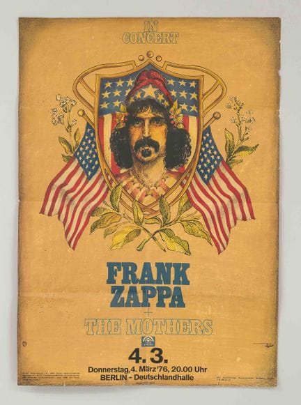 Frank Zappa concert poster, 1970s. Offset print on