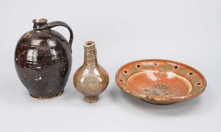3 piezas de cerámica antigua, siglos XVIII/XIX, 1 