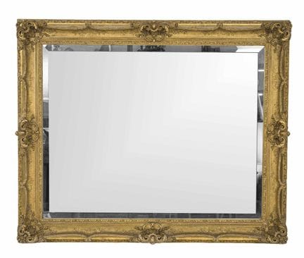 Espejo de pared grande, siglo XIX, marco de madera