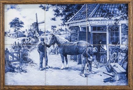 Tableau en carreaux, Pays-Bas, XXe siècle, scène d