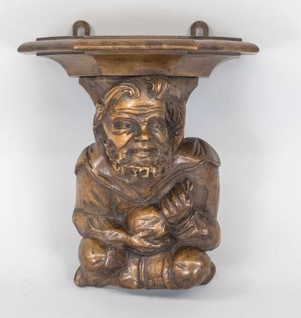 Console, fin du XIXe siècle, chêne. Sculptée repré