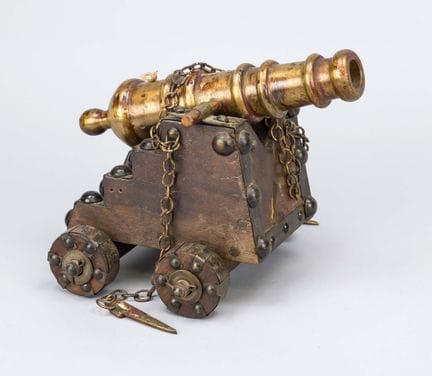 Cannone da tavolo, XX secolo, legno, ferro, bronzo