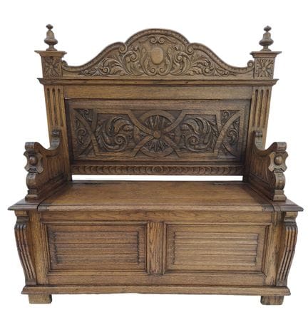 Banc-coffre datant de 1880 environ, en chêne, avec