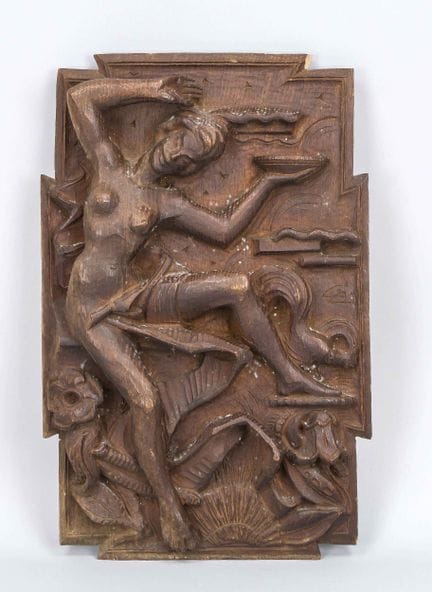 Relief mural Art déco, XXe siècle, bois sculpté. P