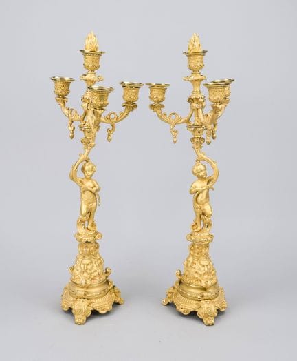 Paire de chandeliers, XIXe siècle, bronze doré. So