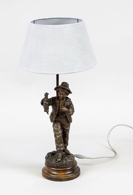 Lampe figurative, XXe siècle, fonte d'étain. Pied 