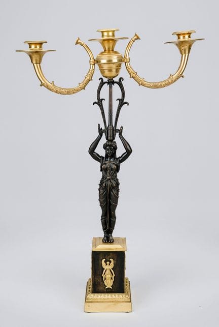 Lustre Empire figuratif, fin du XIXe siècle, bronz