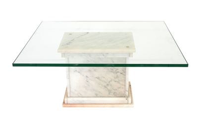 茶几，20世纪，大理石立方体配厚玻璃面板，44 x 100 x 84 厘米