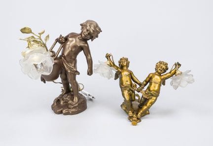2 lampes figuratives, XXe siècle, métal coulé, l’u