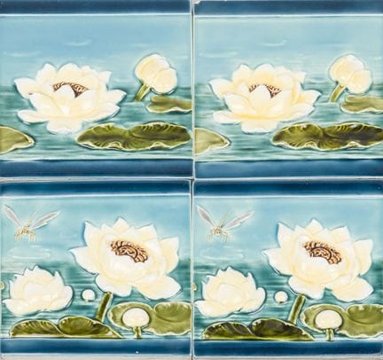 4 azulejos de estilo Art Nouveau, siglo XX, esmalt