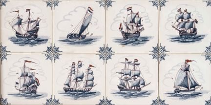 10 azulejos, Holanda, siglo XX, policromados con v