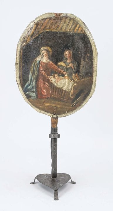 Porte-bûchettes ou chandelier avec abat-jour peint