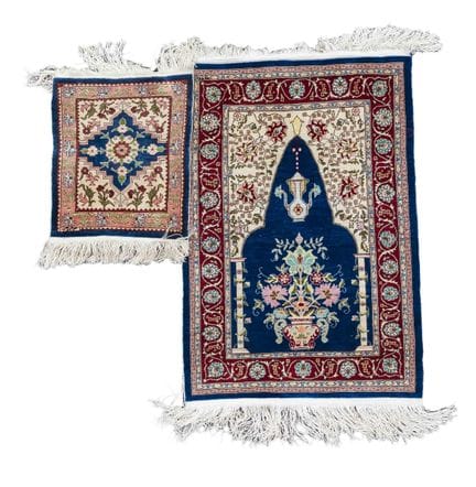 2 petits tapis, soie, XXe siècle, en bon état, 72 