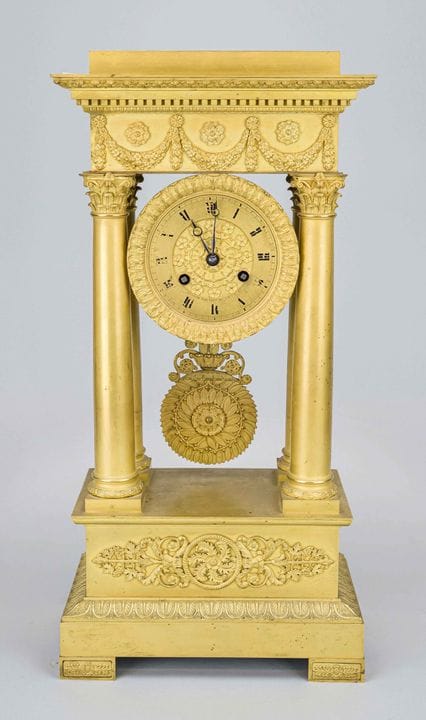Empire - Reloj de portal de bronce dorado al fuego