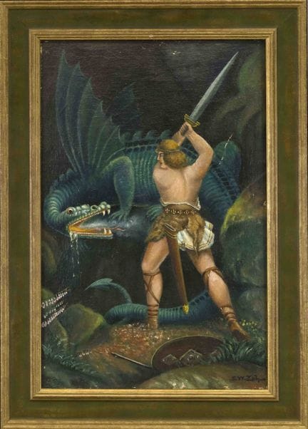 Signé S.W. Zahm, copiste vers 1927, Sigfried comba