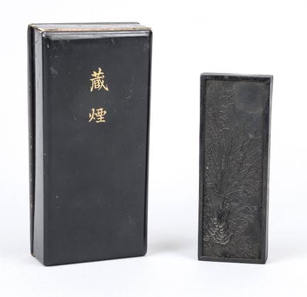 Pietra per inchiostro in astuccio laccato, Cina, p