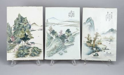 3 piatti in porcellana con paesaggi, Cina, periodo