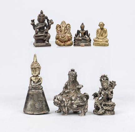 7 miniature, Cina/Tibet, XIX-XX secolo, bronzo, ra