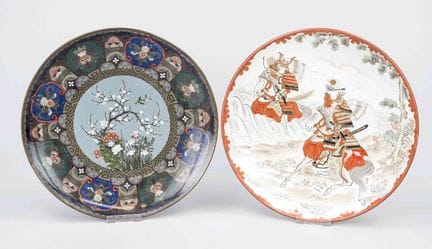 2 Teller, Japan um 1900 (Meiji), 1 x Cloisonné, ei
