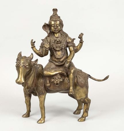 Shiva su Nandi, India, XX secolo, bronzo. Coda rot