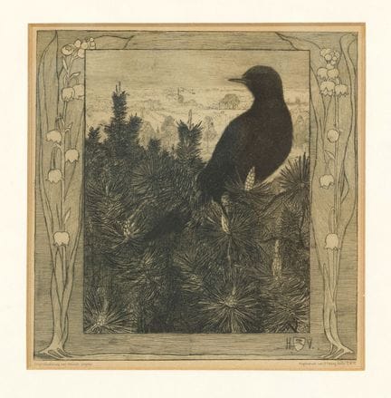 Heinrich Vogeler (1872-1942), Die Amsel, Radierung