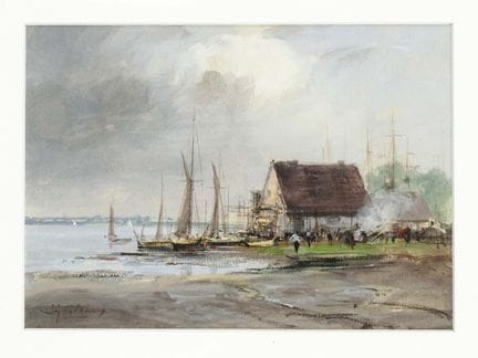 Gerhard Geidel (1925–2011), small harbor scene wit