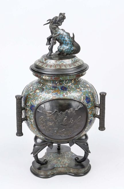 Großes Deckelgefäß, China, 20. Jh., Bronze und Clo