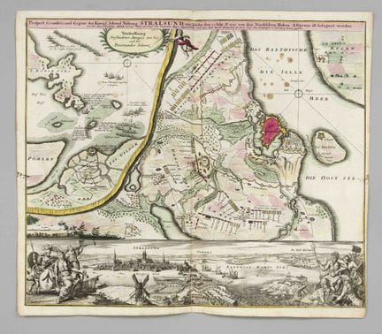 Mapa histórico de Stralsund y sus alrededores con 
