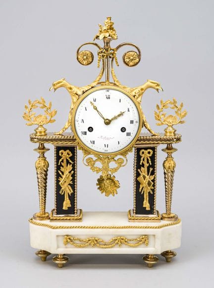 Reloj de péndulo francés de mármol, blanco/negro, 