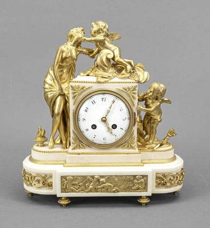Historicismo - Reloj de bronce y mármol, Francia, 