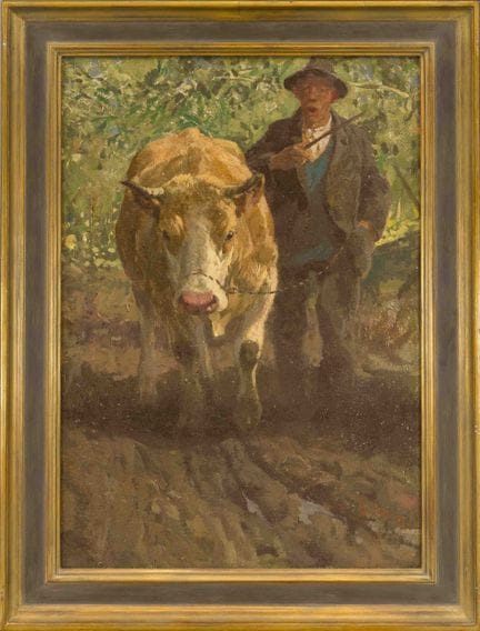 Jo Strahn (1904–1997). Farmer with an Ox. Oil on c