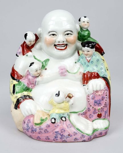Budai con ragazzi, Cina, XX secolo, porcellana par
