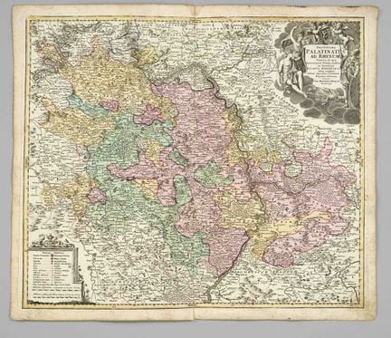 Mapa histórico del curso del Rin desde Rastatt has