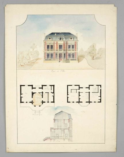 Frz. Architekturzeichner um 1860, Villa im Grünen,