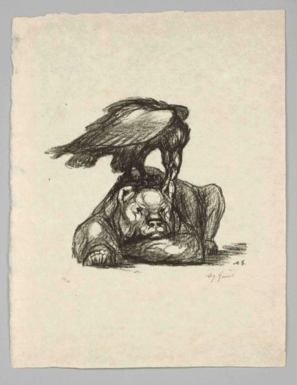 August Gaul (1869-1921), Orso e aquila, rara litog